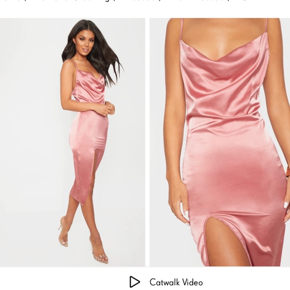 Rose Strappy Satin Cowl MIDI Dress